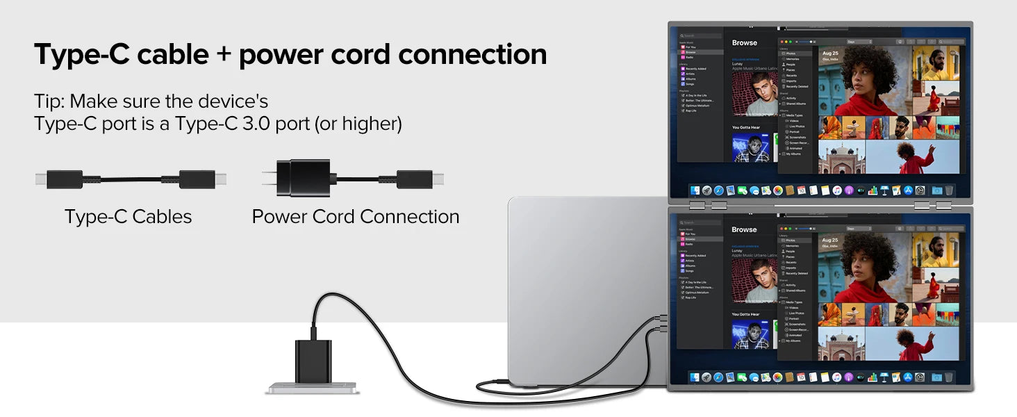 Portable Dual Monitor 23.8" 100Hz FHD 1080P Stacked Vertical Displays for Gaming Coding Working USB-C HDMI Laptop Screen Extende