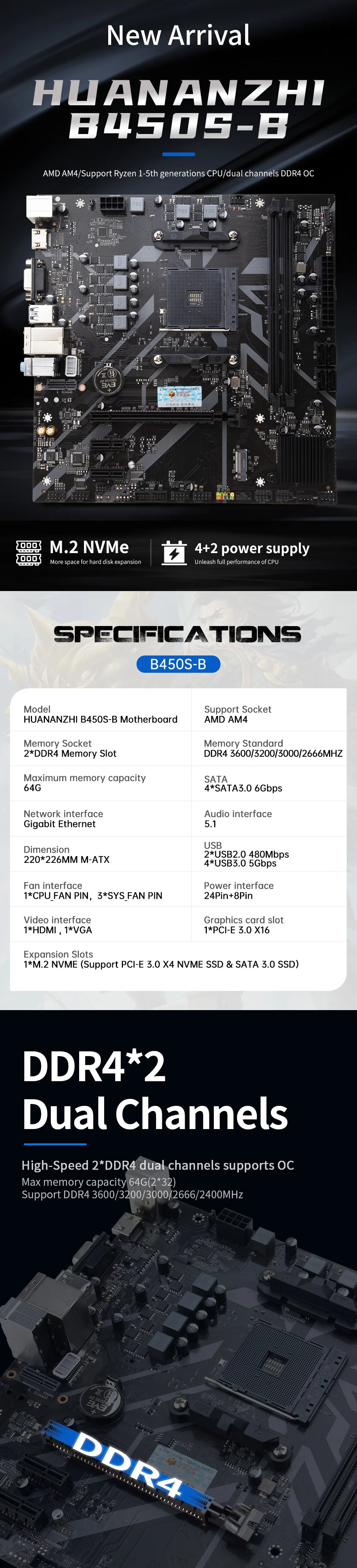 HUANANZHI AMD B450M VH AM4 Motherboard USB3.2 M.2 Nvme Sata3.0 Support Ryzen 5500 5600 5600G CPU M.2 WIFI PCIE 3.0 Micro ATX