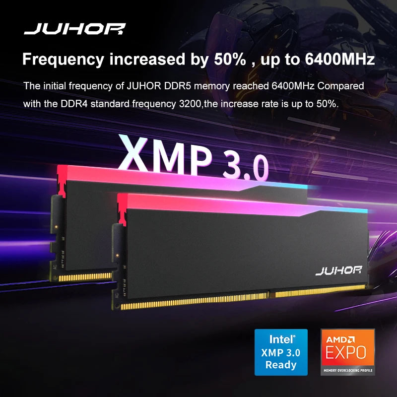 JUHOR Memoria Ram RGB DDR5 16GB 6000MHz 6400MHz PC5 Desktop Computer  Dimm Memory