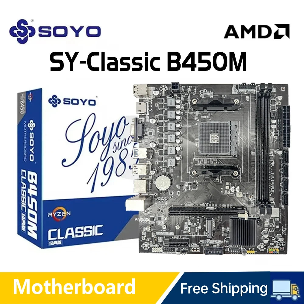 SOYO Motherboard Classic AMD B450M Dual-channel DDR4 Memory AM4 Mainboard M.2 NVME (Supports Ryzen 5500 5600 5600G CPU) Full New