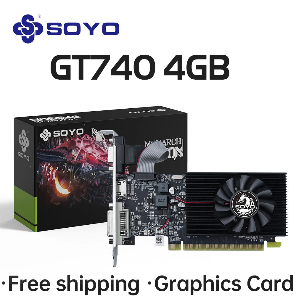 SOYO Graphics Cards NVIDIA GT740 4G GDDR3 128bit Video Card HDMI+DP+DVI For Desktop Gaming Computer Components GPU GT 740