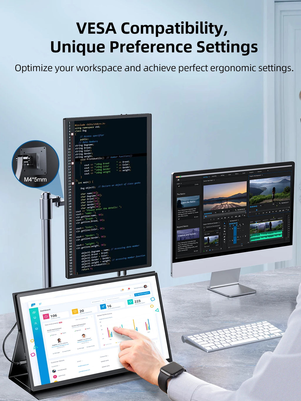 UPERFECT 18.5" TouchScreen Portable Monitor 120Hz 1MS Gaming Display 400Nits With FreeSync HDR VESA For Laptop Phone Xbox PS4/5