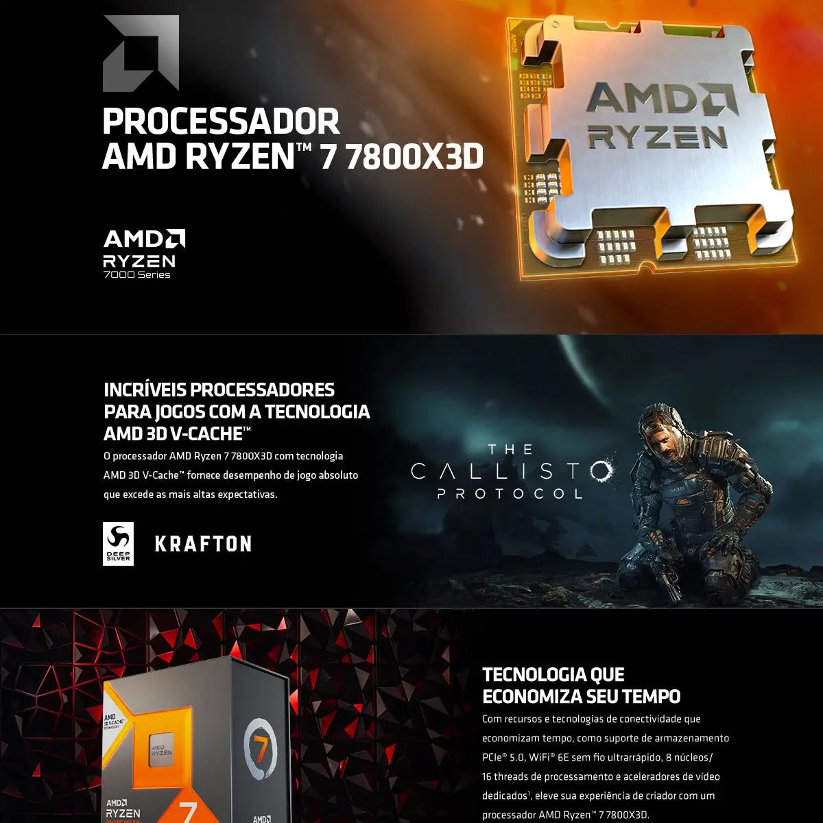 AMD Ryzen 7 7800X3D Gaming Processor AMD R7 7800X3D 8-Core 16-Thread 5NM 104M Game Cache Socket AM5 without Package for PC Gamer