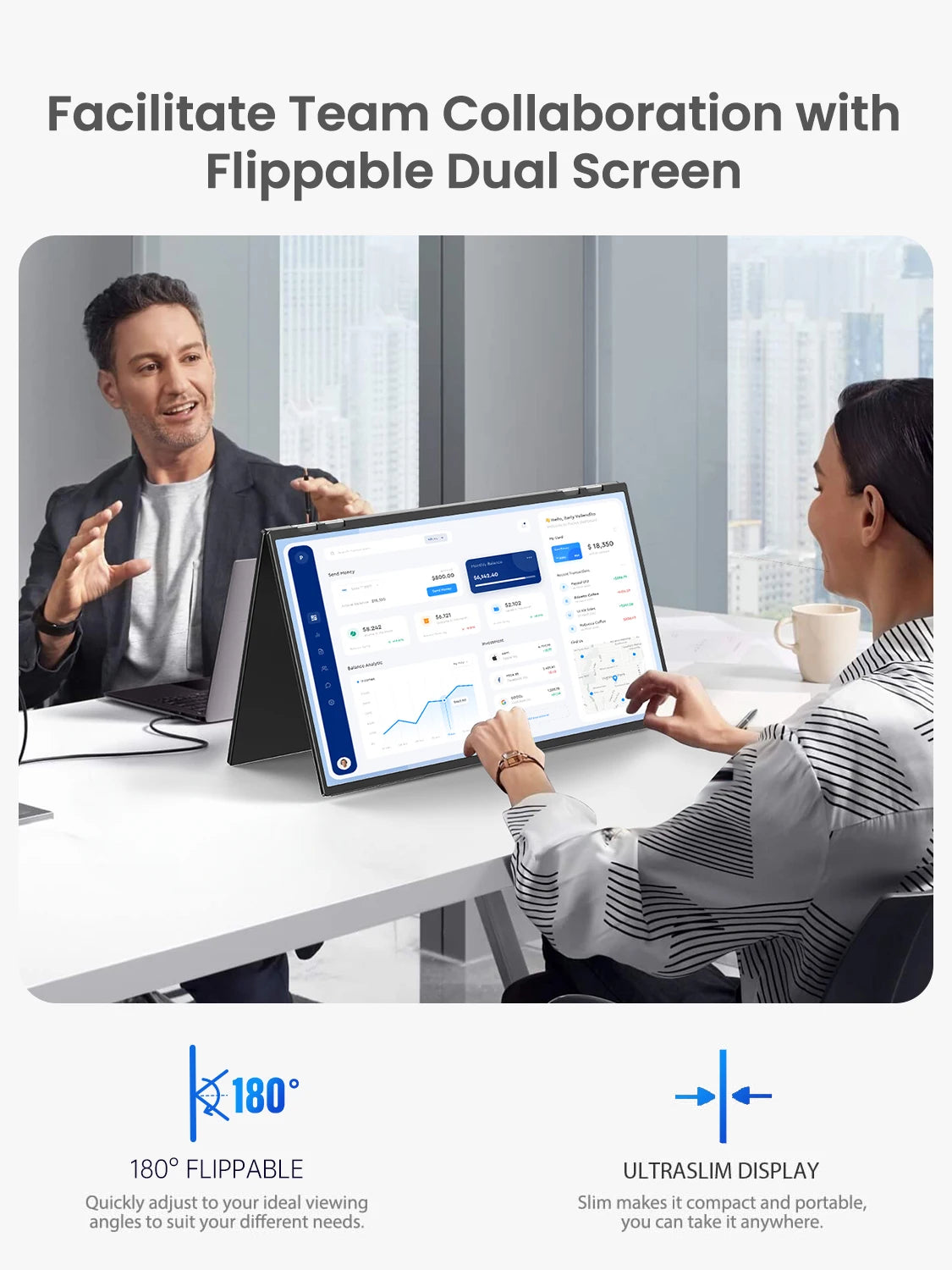 Portable Dual Monitor 23.8" 100Hz FHD 1080P Stacked Vertical Displays for Gaming Coding Working USB-C HDMI Laptop Screen Extende