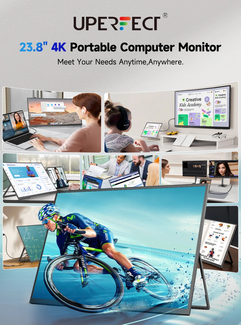 EVICIV 23.8” 4K Portable Monitor UHD 3840*2160 100%sRGB External Gaming Screen Built-in VESA Stand Speakers For Laptop Desktop