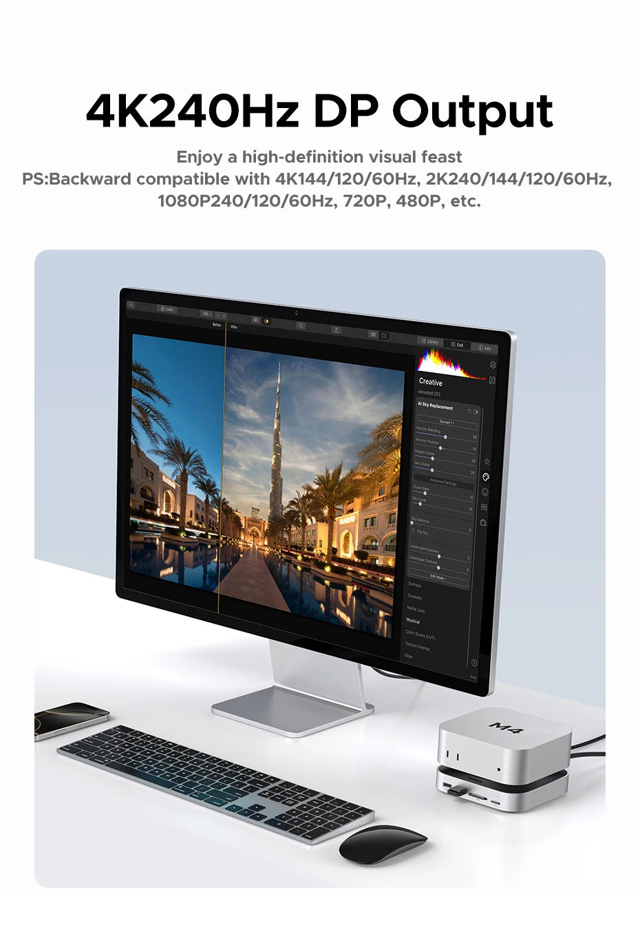 UGREEN Mac Mini Docking Station USB HUB Type-C to DP 4K240Hz M.2 NVMe SSD Slot 10Gbps USB-A Splitter SD&TF 3.5MM for Mac Mini M4
