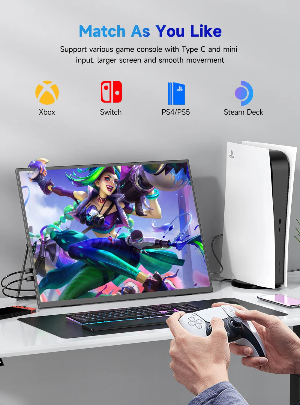 EVICIV 23.8” 4K Portable Monitor UHD 3840*2160 100%sRGB External Gaming Screen Built-in VESA Stand Speakers For Laptop Desktop