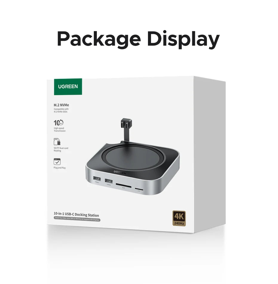 UGREEN Mac Mini Docking Station USB HUB Type-C to DP 4K240Hz M.2 NVMe SSD Slot 10Gbps USB-A Splitter SD&TF 3.5MM for Mac Mini M4