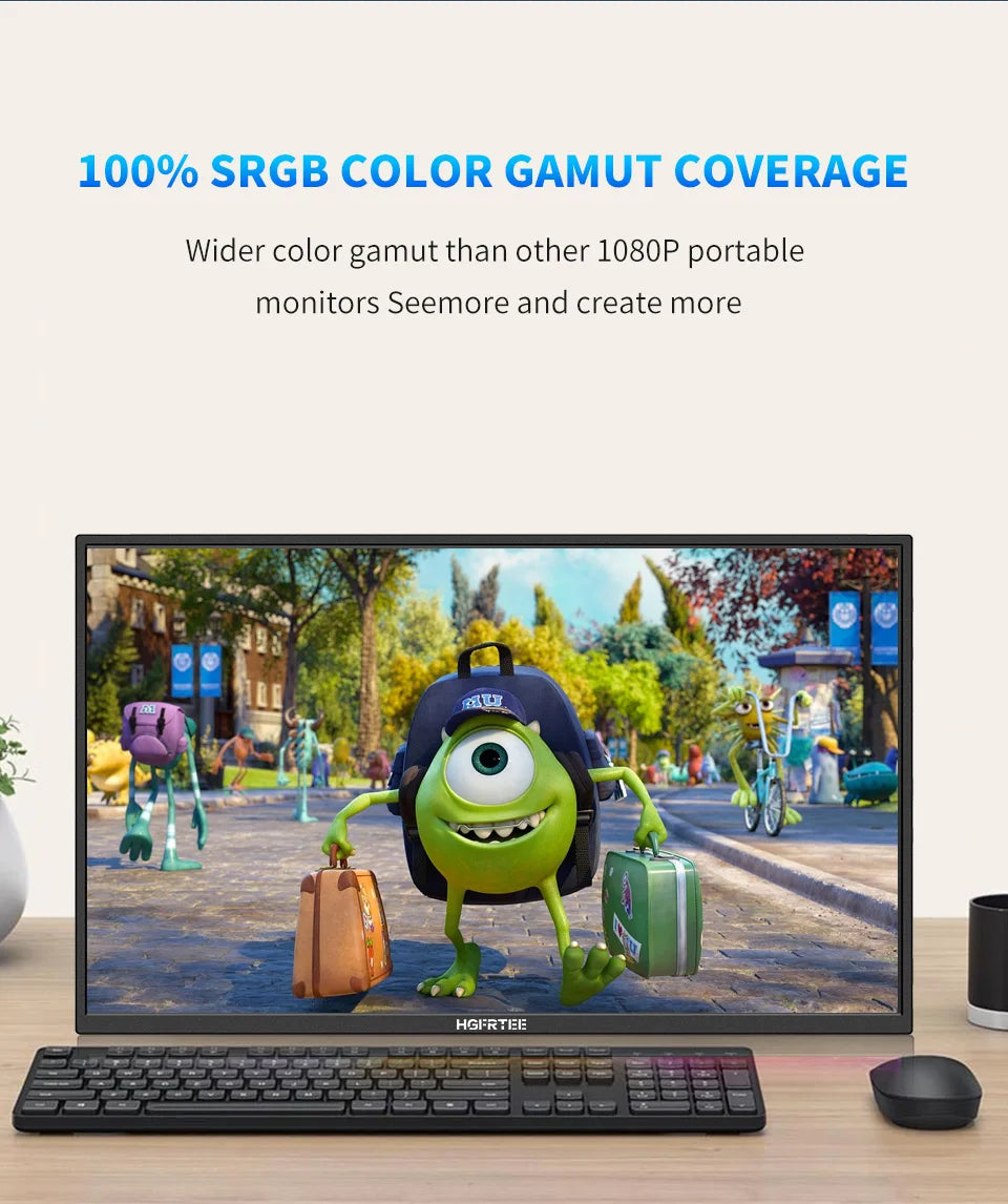 HGFRTEE 18.5inch Portable Monitor ADS-IPS 100Hz RGB100% Extended Display Laptop Second Screen With VESA Hole&Stand