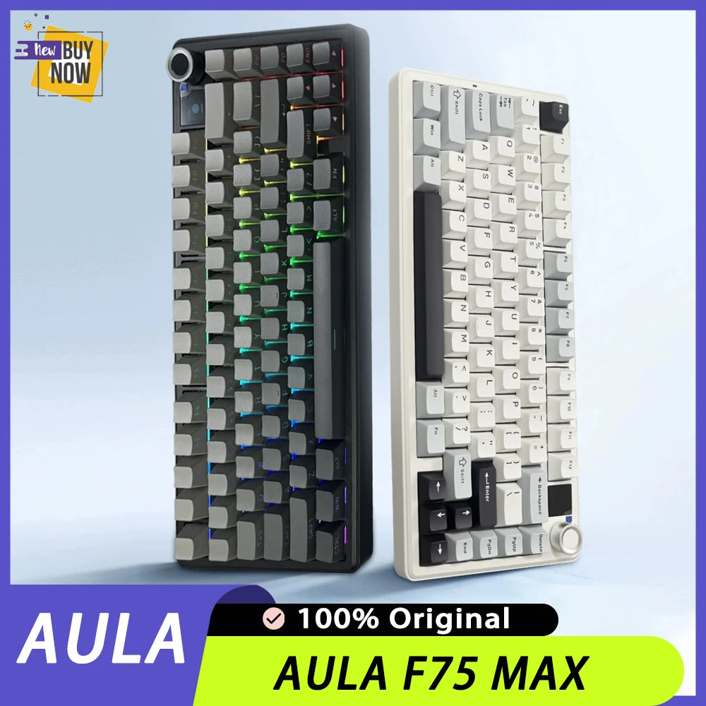 AULA F75 MAX Wireless Bluetooth Mechanical Keyboard Wired Hot-Swap RGB Gaming Keyboard Three Mode 75% 81 Keys TFT Screen Gamer