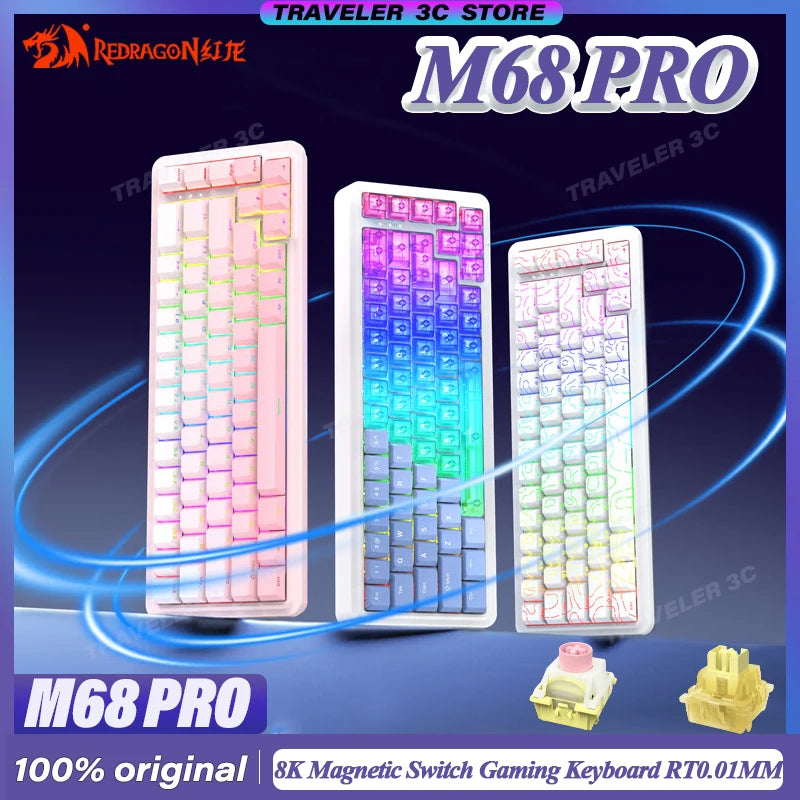 REDRAGON M68 PRO 8K Magnetic Switch Gaming Keyboard RT0.01MM Customized Switch RGB Light Hot Swap Gasket PBT Keycaps Gift PC