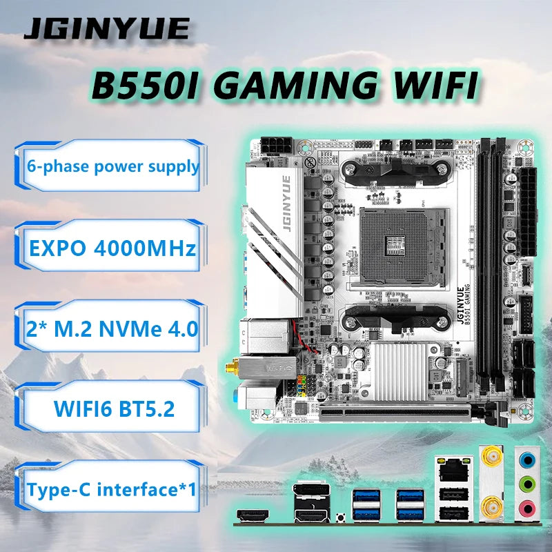JGINYUE B550 AM4 mini ITX Motherboard supports Ryzen 4000/5000 series DDR4 RAM Desktop PCIe4.0  WiFi6 BT5.2