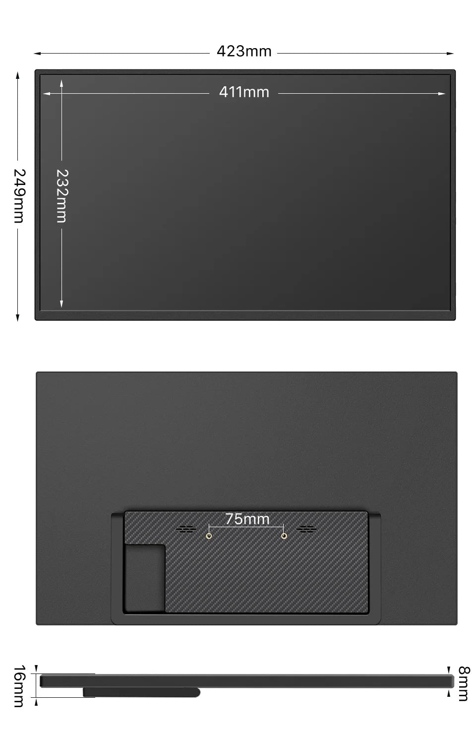 HGFRTEE 18.5inch Portable Monitor ADS-IPS 100Hz RGB100% Extended Display Laptop Second Screen With VESA Hole&Stand