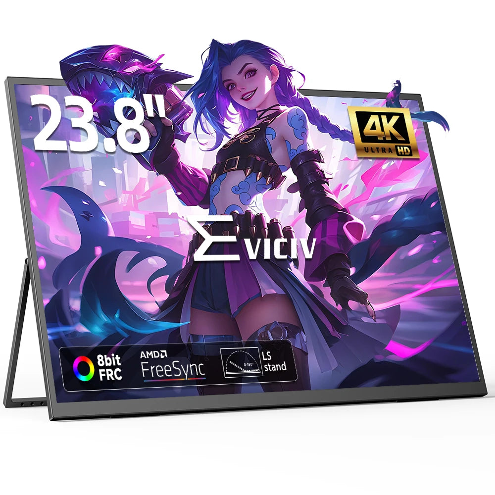 EVICIV 23.8” 4K Portable Monitor UHD 3840*2160 100%sRGB External Gaming Screen Built-in VESA Stand Speakers For Laptop Desktop