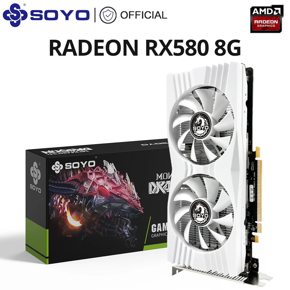 SOYO Original New AMD Radeon RX580 Graphics Card GDDR5 Video Memory 256Bit PCIEx16 3.0 HDMI Gaming Card AMD Card placa de Video