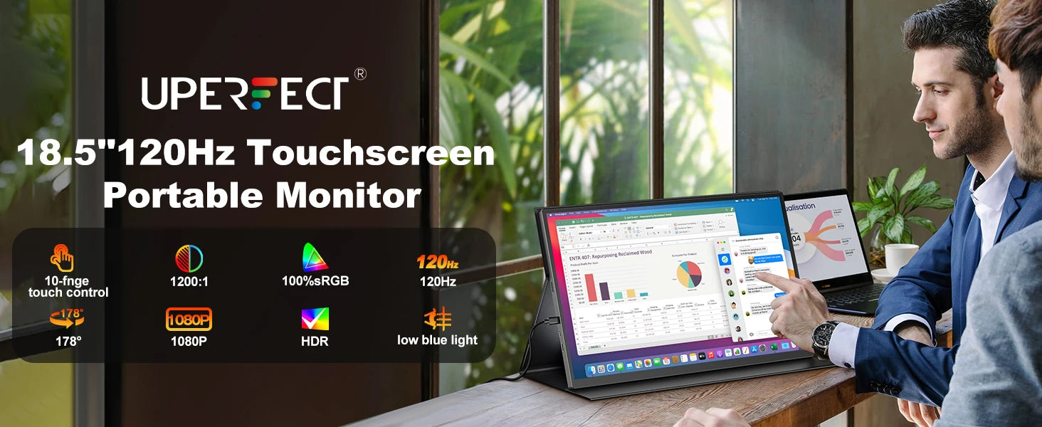 UPERFECT 18.5" TouchScreen Portable Monitor 120Hz 1MS Gaming Display 400Nits With FreeSync HDR VESA For Laptop Phone Xbox PS4/5