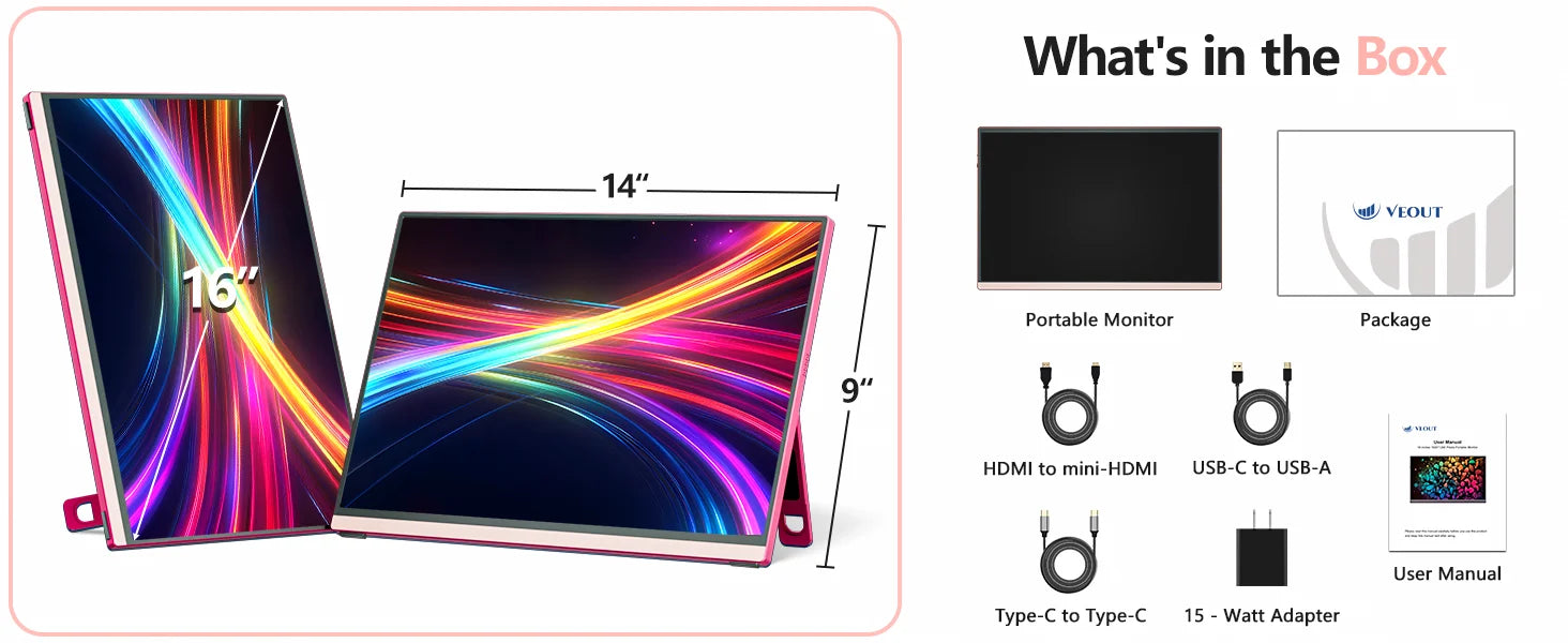 16 inch 2.5K 144Hz Portable Gaming Monitor,2560x1600 100% sRGB HDR FreeSync ,Ultra Slim w/Kickstand , Blue Light External Screen