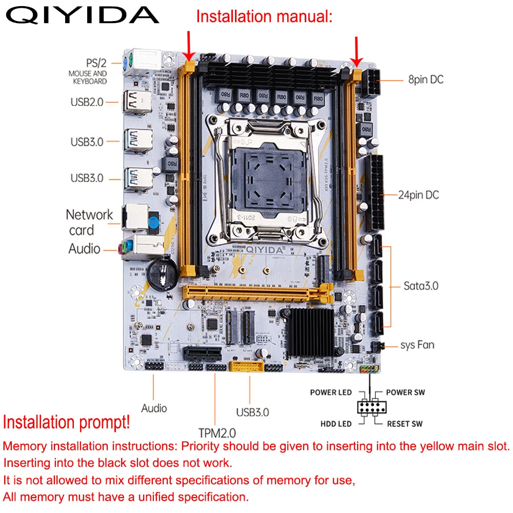 QIYIDA X99 Motherboard set LGA2011 3 kit With Xeon E5 2680 V3 CPU Processor support DDR4 RAM Memory 16GB NVME M.2 NGFF X99C612