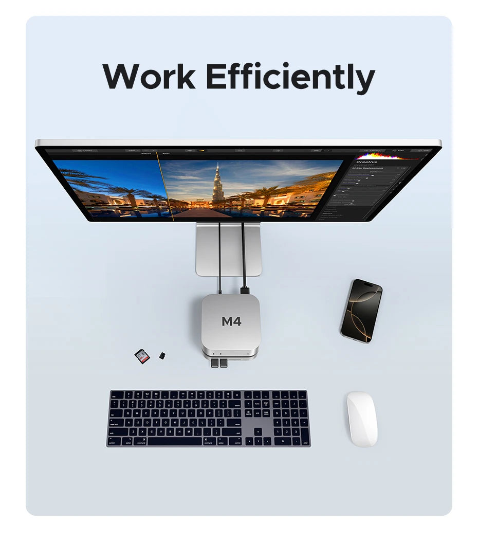 UGREEN Mac Mini Docking Station USB HUB Type-C to DP 4K240Hz M.2 NVMe SSD Slot 10Gbps USB-A Splitter SD&TF 3.5MM for Mac Mini M4