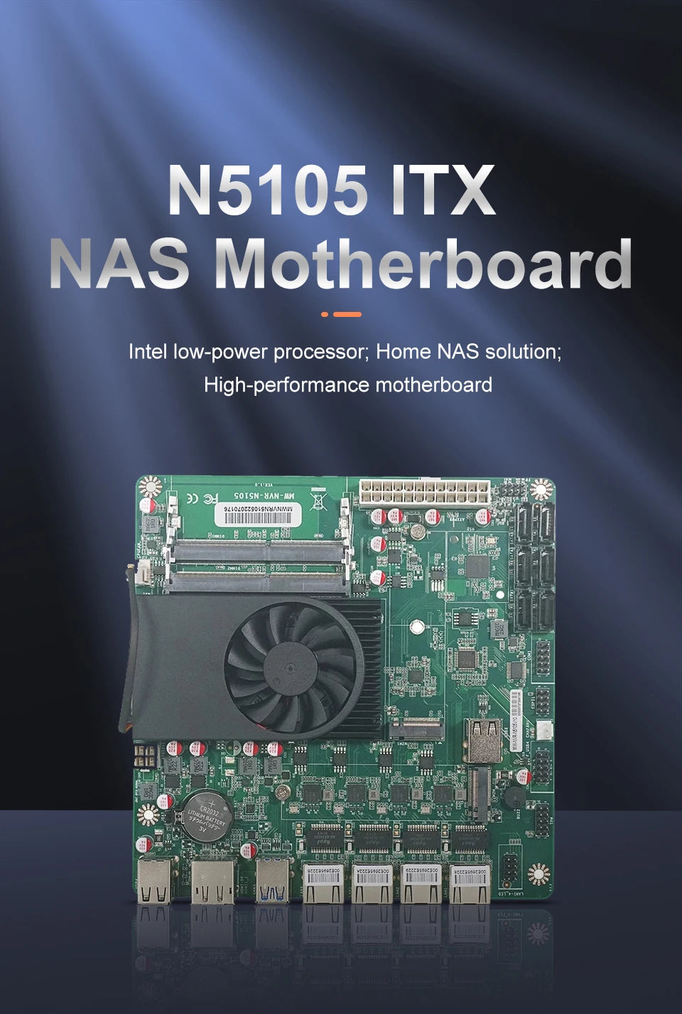 N5105 Industrial Motherboard NAS Motherboards 4 Cores 4 Threads Low Power Processor 4x2.5G i225 Network 2 M.2 Slot 6xSATA DP HD
