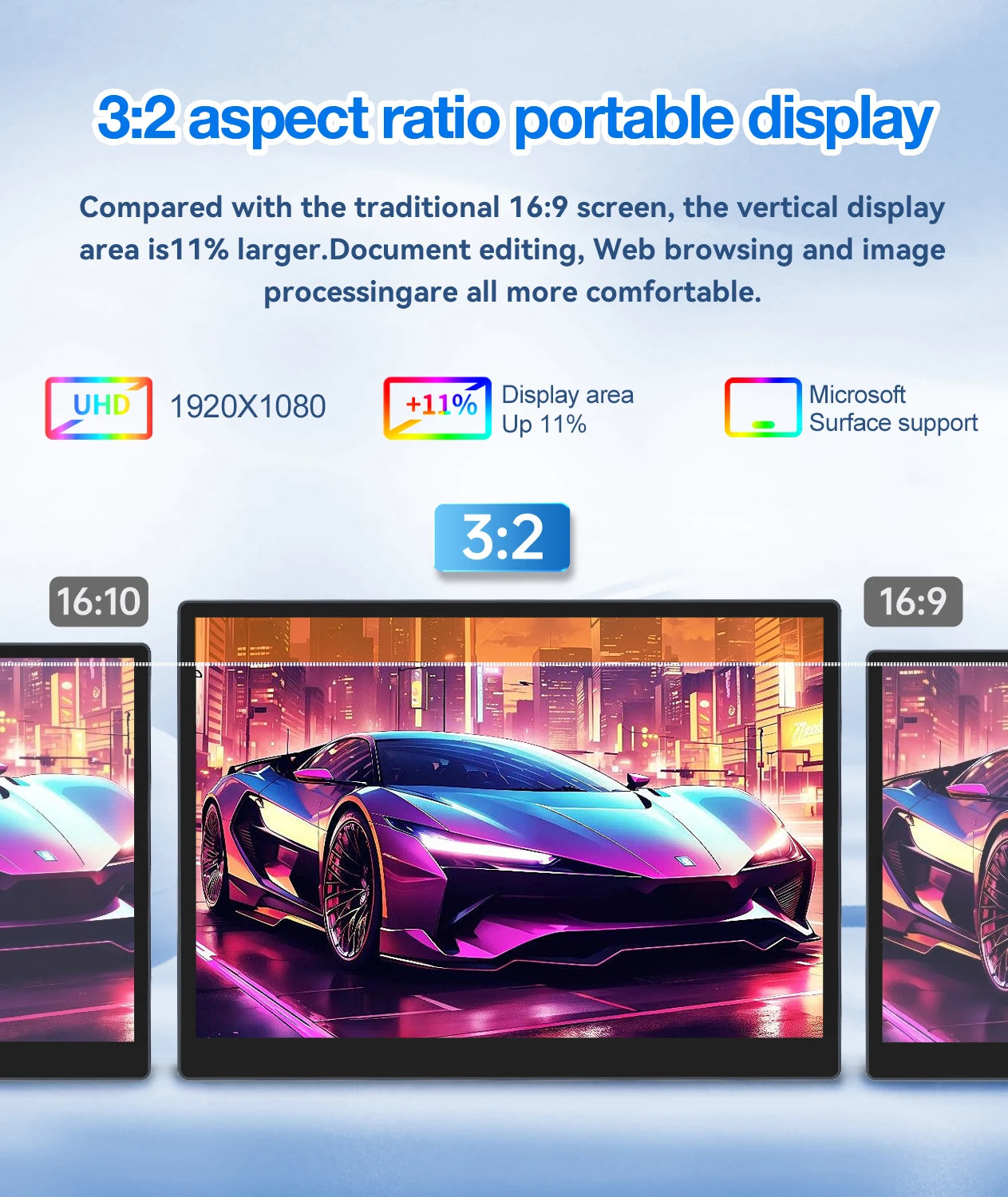 HAILESI 10.5inch Portable Display for gaming/PS5/Switch/Xbox for office/productivity/remote work USB‑C Mini HDMI Touch screen