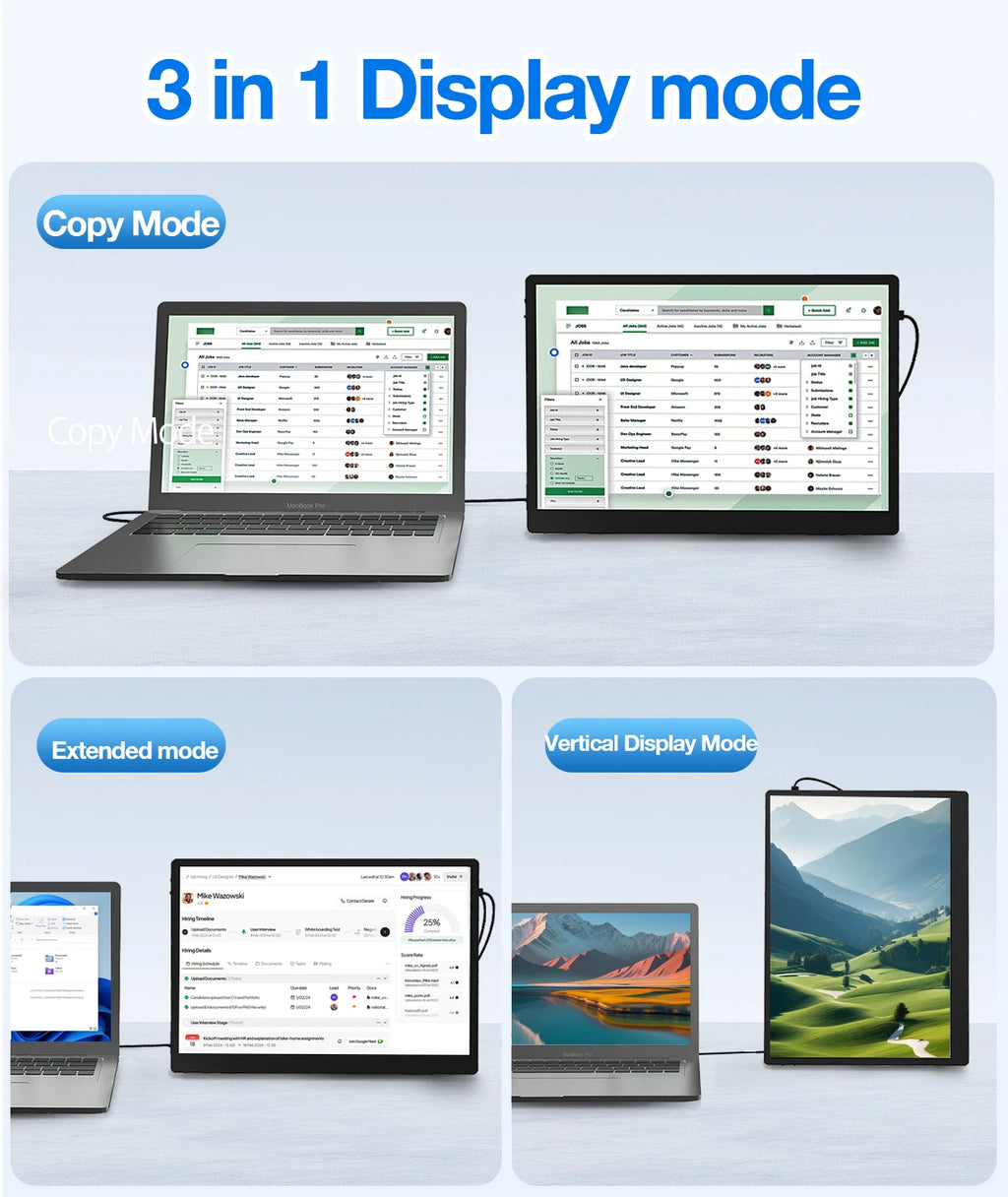 HAILESI 10.5inch Portable Display for gaming/PS5/Switch/Xbox for office/productivity/remote work USB‑C Mini HDMI Touch screen