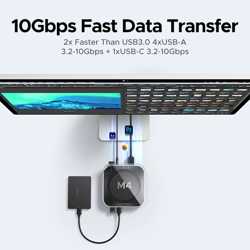 UGREEN Mac Mini Docking Station USB HUB Type-C to DP 4K240Hz M.2 NVMe SSD Slot 10Gbps USB-A Splitter SD&TF 3.5MM for Mac Mini M4