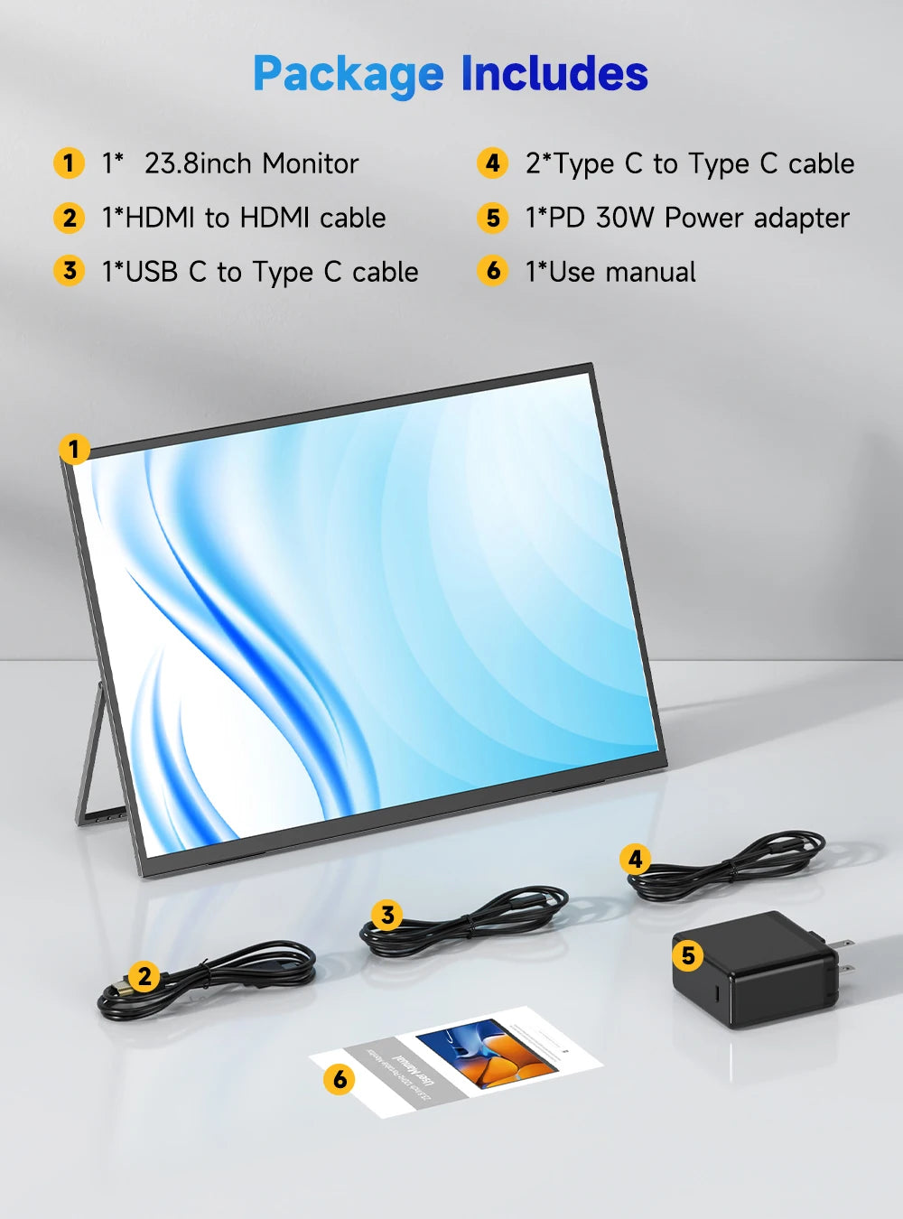 EVICIV 23.8” 4K Portable Monitor UHD 3840*2160 100%sRGB External Gaming Screen Built-in VESA Stand Speakers For Laptop Desktop