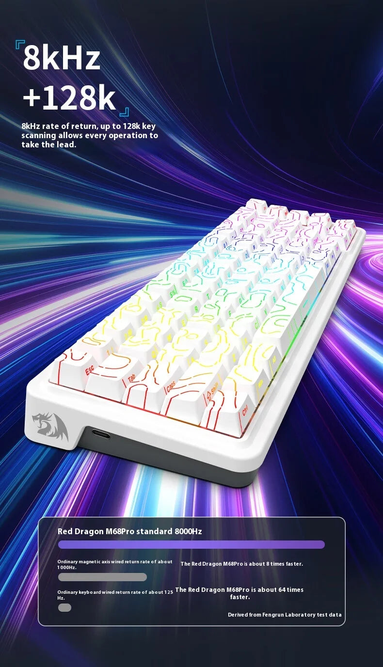 REDRAGON M68 PRO 8K Magnetic Switch Gaming Keyboard RT0.01MM Customized Switch RGB Light Hot Swap Gasket PBT Keycaps Gift PC