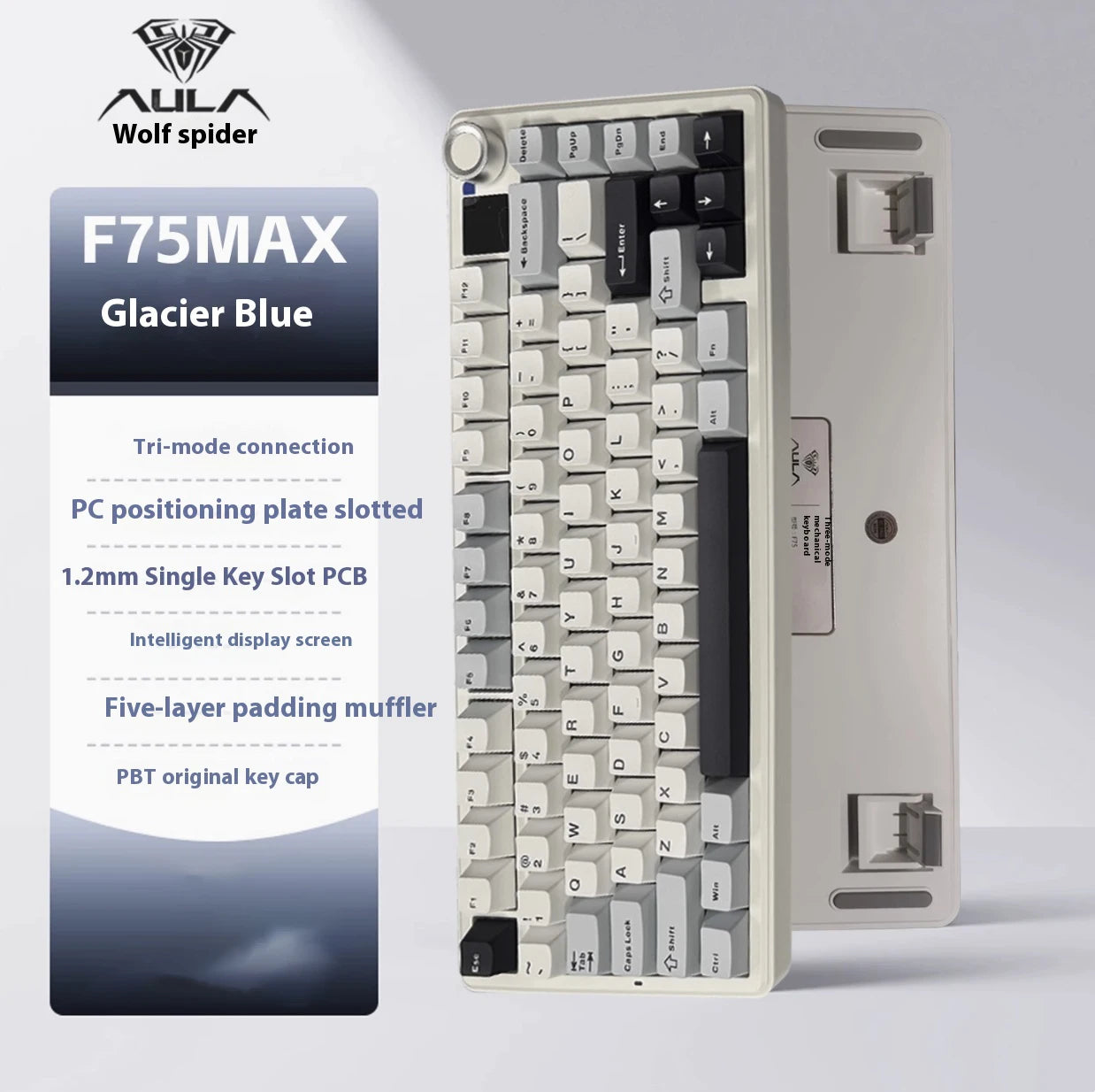AULA F75 MAX Wireless Bluetooth Mechanical Keyboard Wired Hot-Swap RGB Gaming Keyboard Three Mode 75% 81 Keys TFT Screen Gamer