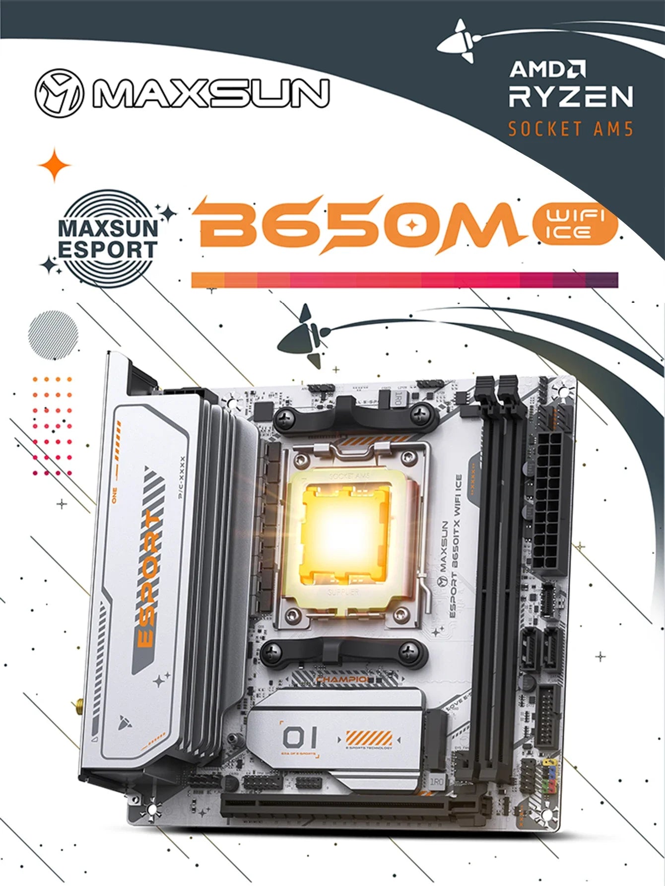 MAXSUN B650M Motherboard ITX AMD Ryzen AM5 DDR5 Supports 4800/5200/5600-8000 (OC+) memory Pcie5.0x16 2*Pcie4.0x4 M.2 ARGB WIFI 6