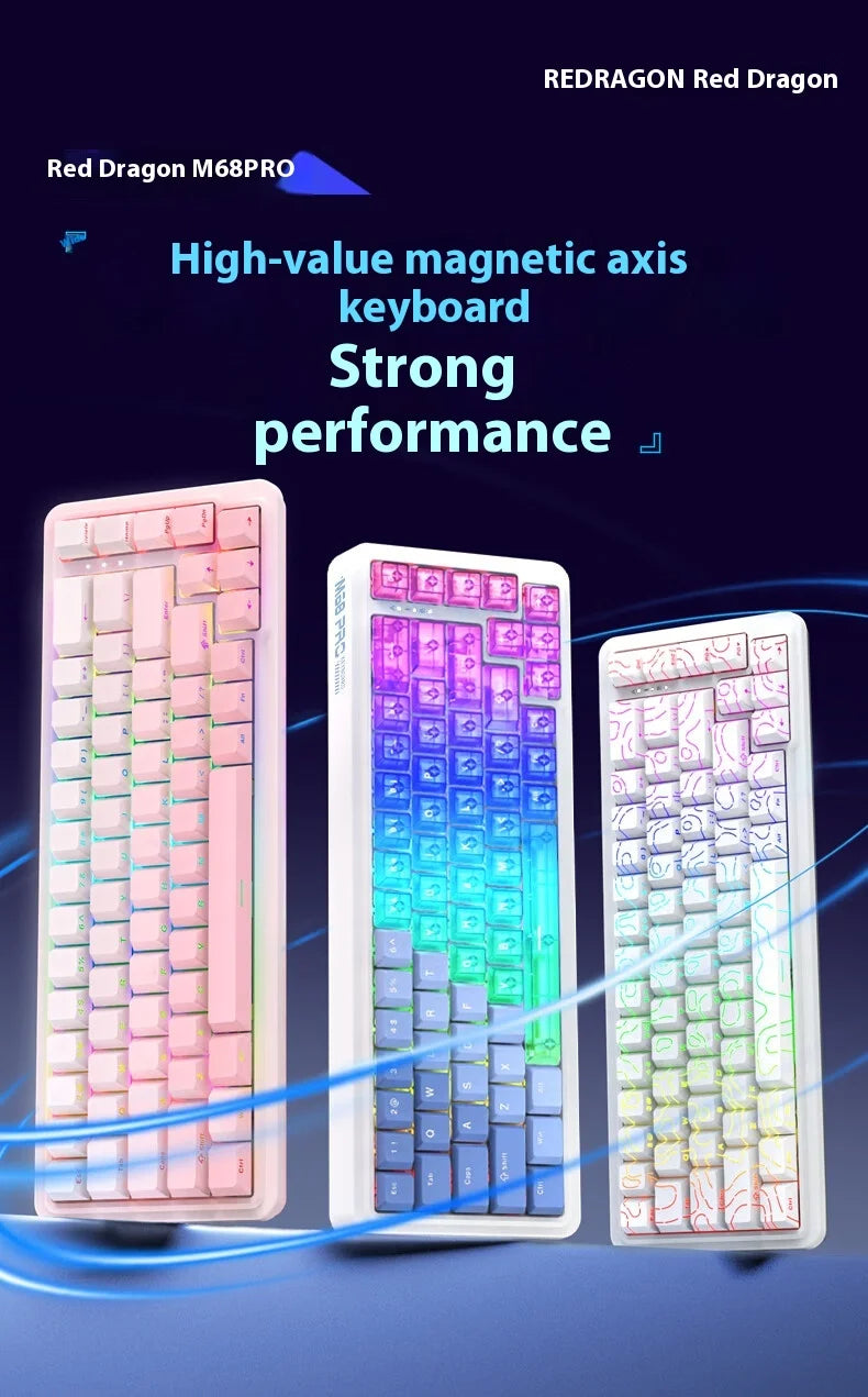 REDRAGON M68 PRO 8K Magnetic Switch Gaming Keyboard RT0.01MM Customized Switch RGB Light Hot Swap Gasket PBT Keycaps Gift PC