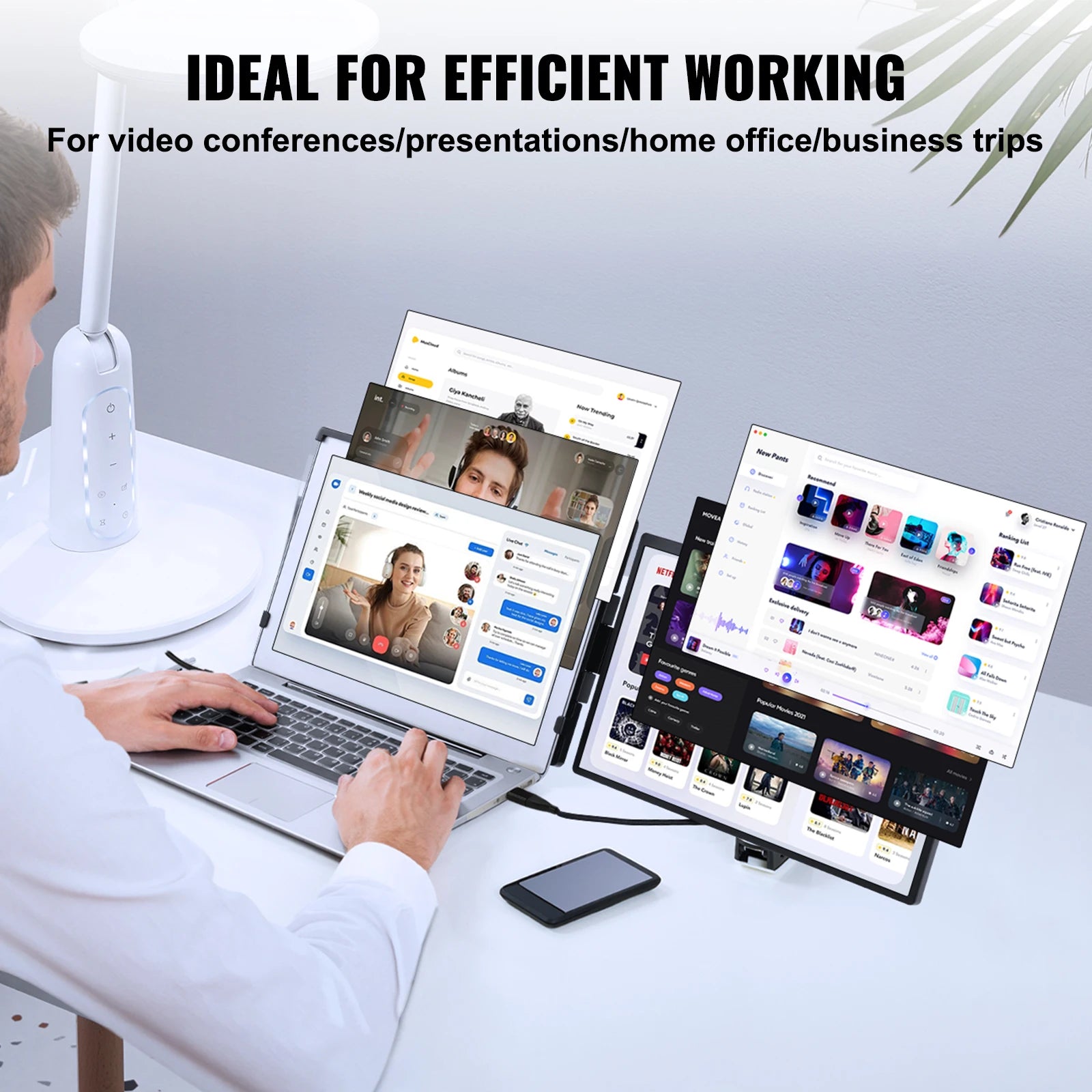 VEVOR 14"/18.5'' 1080P IPS Dual Extended Swivel Portable Monitor for USB-C/USB-A/Mini HDMI Port with Mac/Wins/Android/Switch/PS5