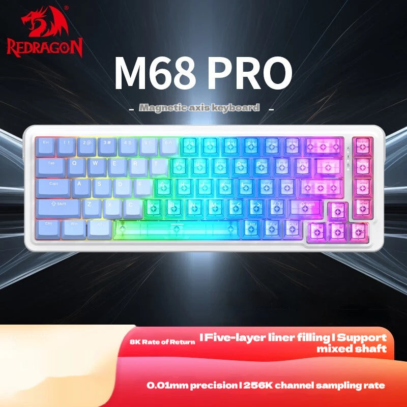 REDRAGON M68 PRO 8K Magnetic Switch Gaming Keyboard RT0.01MM Customized Switch RGB Light Hot Swap Gasket PBT Keycaps Gift PC