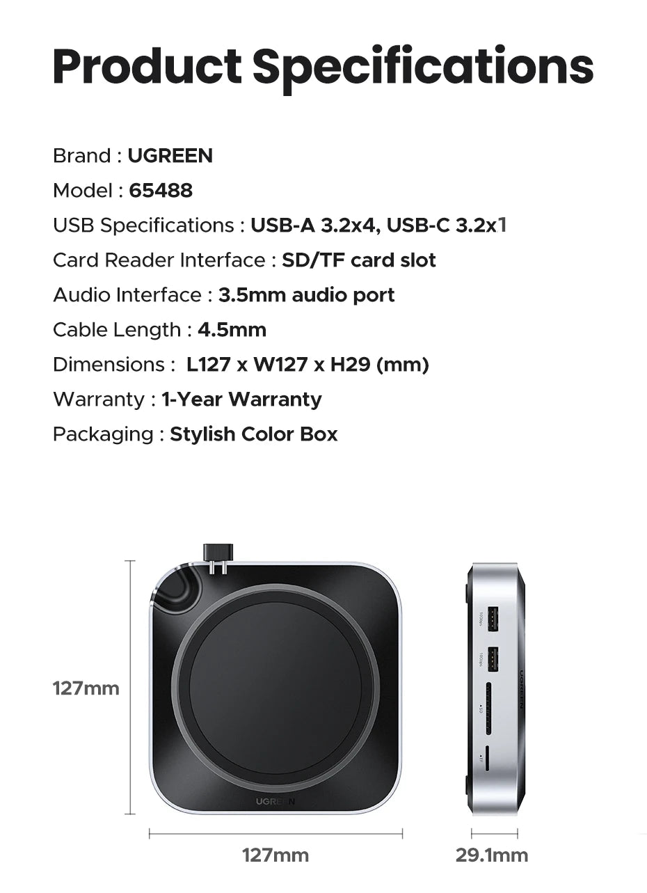 UGREEN Mac Mini Docking Station USB HUB Type-C to DP 4K240Hz M.2 NVMe SSD Slot 10Gbps USB-A Splitter SD&TF 3.5MM for Mac Mini M4