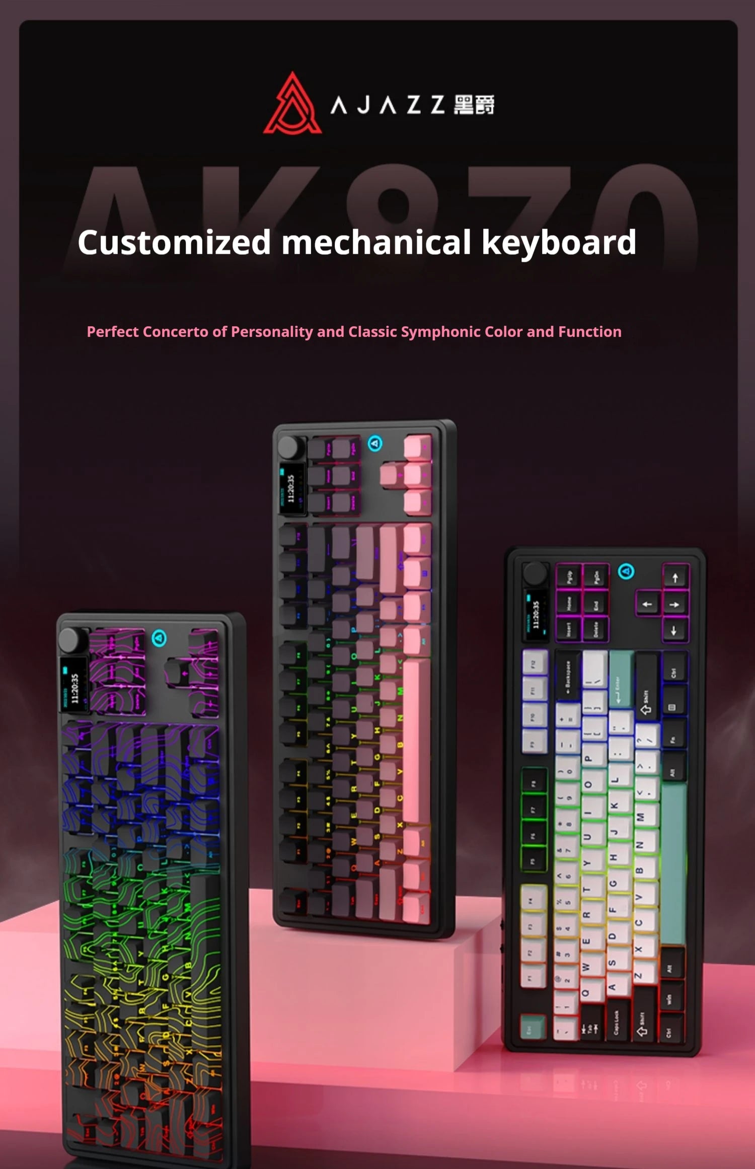 AJAZZAK870 mechanical keyboard, magnetic axis, color screen, adjustable key travel, 0.1 wireless three-mode gaming, e-sports
