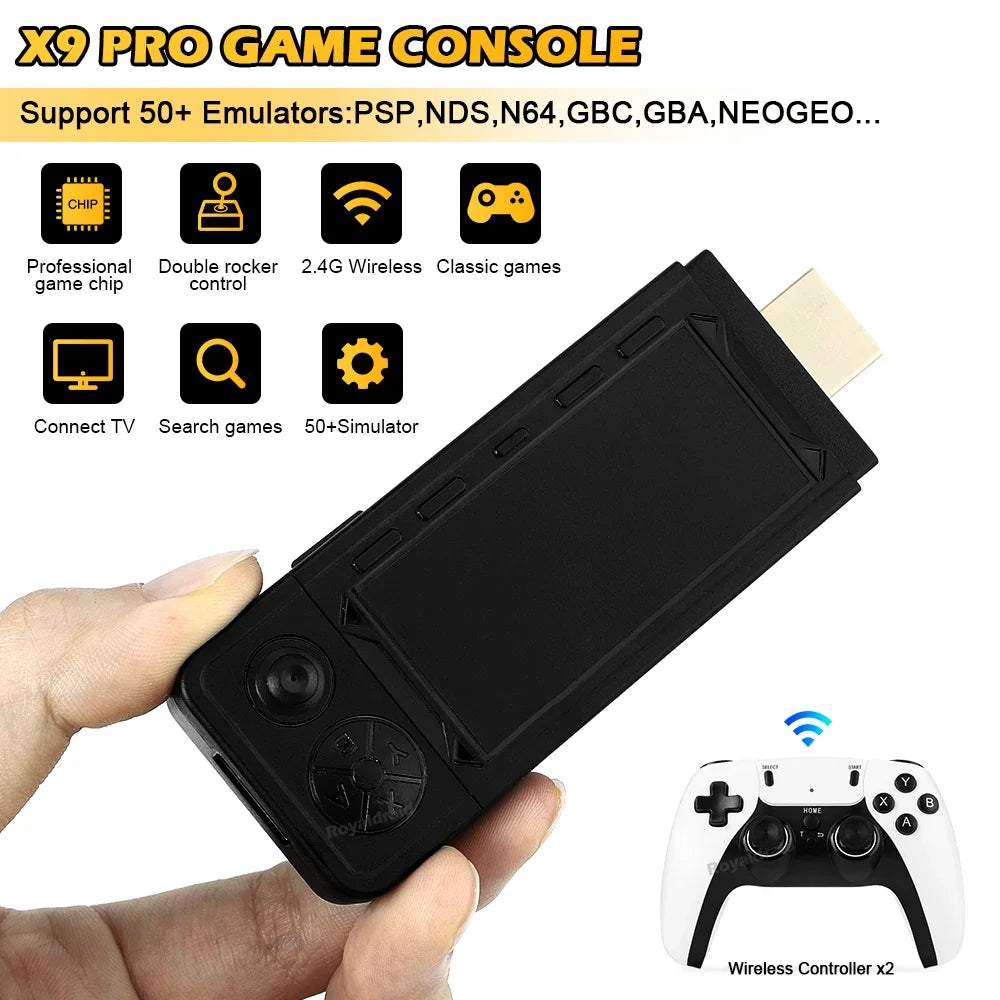 NEW 256G 50000+ Game X9 PRO Game Stick 4KHD Video Game Console 2.4G Double Wireless Controller 50+ Simulator For N64/PSP/PS1/GBA