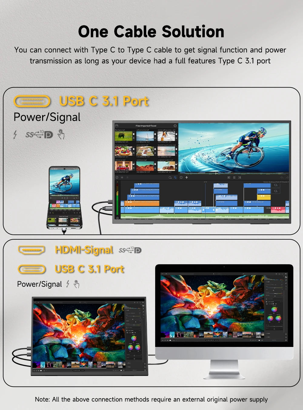 EVICIV 23.8” 4K Portable Monitor UHD 3840*2160 100%sRGB External Gaming Screen Built-in VESA Stand Speakers For Laptop Desktop