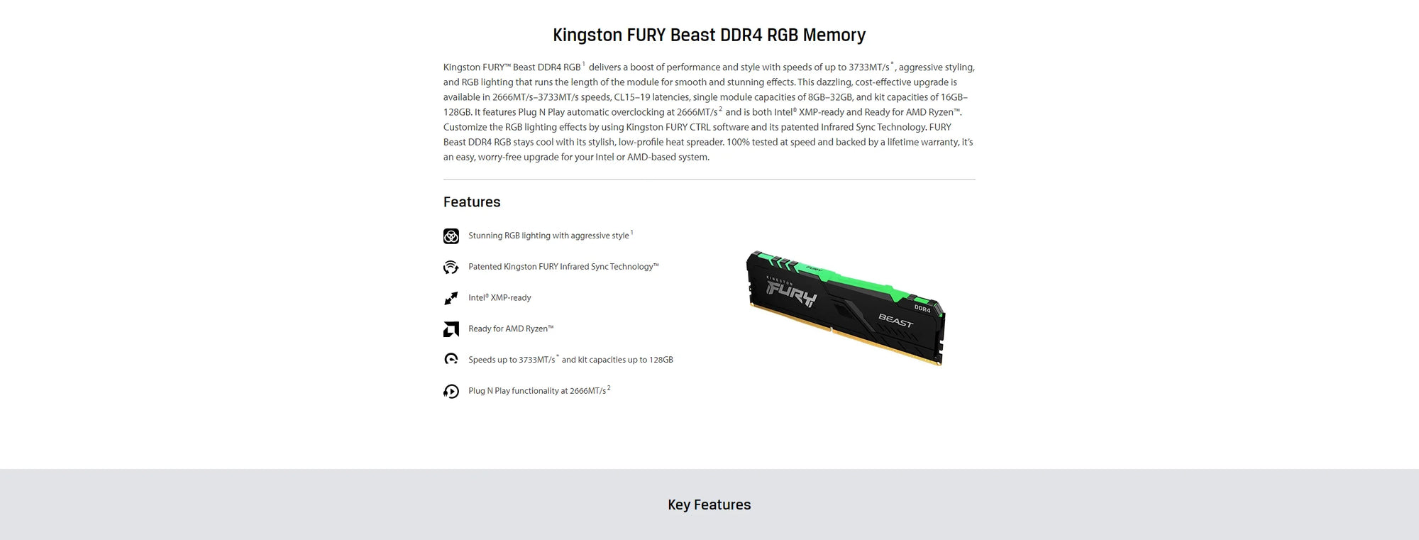 Kingston FURY Beast DDR4 RAM RGB 8GB 16GB 32GB 3200MHz 3600MHz Desktop AMD Intel CPU Motherboard Memory RAMs 288 PIN 1.35V