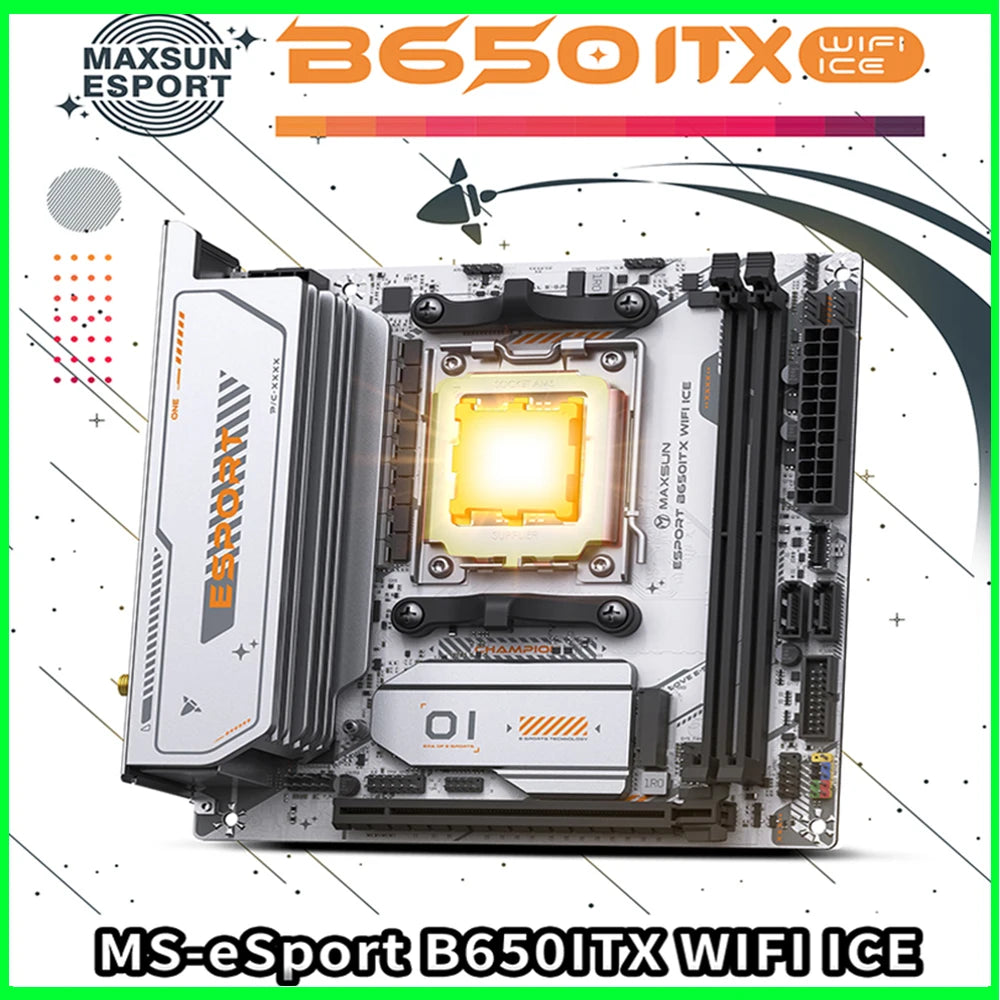 MAXSUN B650M Motherboard ITX AMD Ryzen AM5 DDR5 Supports 4800/5200/5600-8000 (OC+) memory Pcie5.0x16 2*Pcie4.0x4 M.2 ARGB WIFI 6