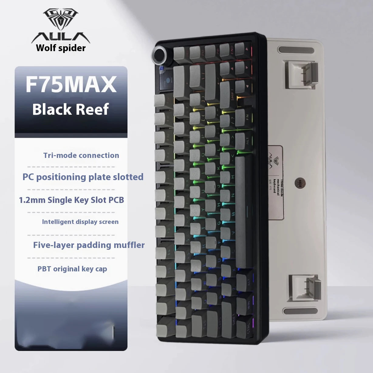 AULA F75 MAX Wireless Bluetooth Mechanical Keyboard Wired Hot-Swap RGB Gaming Keyboard Three Mode 75% 81 Keys TFT Screen Gamer
