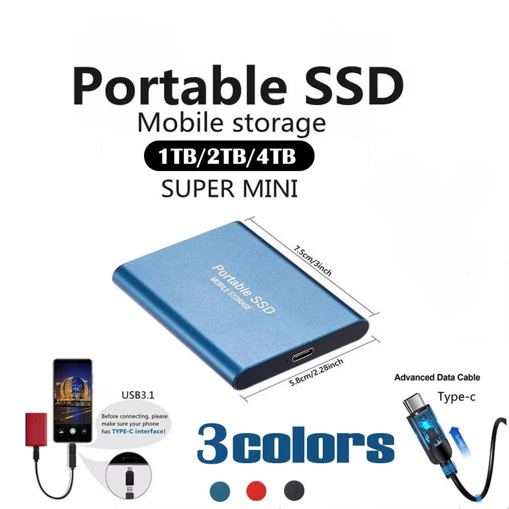 NEW Portable SSD 128TB/256TB/1TB External Hard Drive USB3.1 Solid State Disk High Speed Storage Device  for Phone/Loptop/Mac/PC
