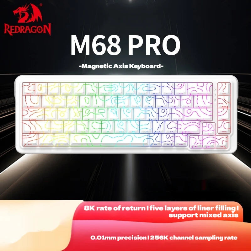 REDRAGON M68 PRO 8K Magnetic Switch Gaming Keyboard RT0.01MM Customized Switch RGB Light Hot Swap Gasket PBT Keycaps Gift PC