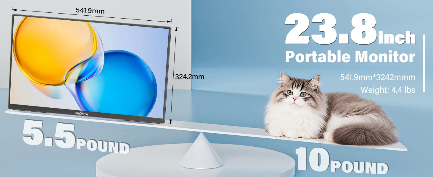 AHXJKA 23.8"Portable Monitor 350nits 100Hz 100%sRGB IPS Expand Office Display for PC Laptop Phone XBox Switch w/type-c mini HDMI