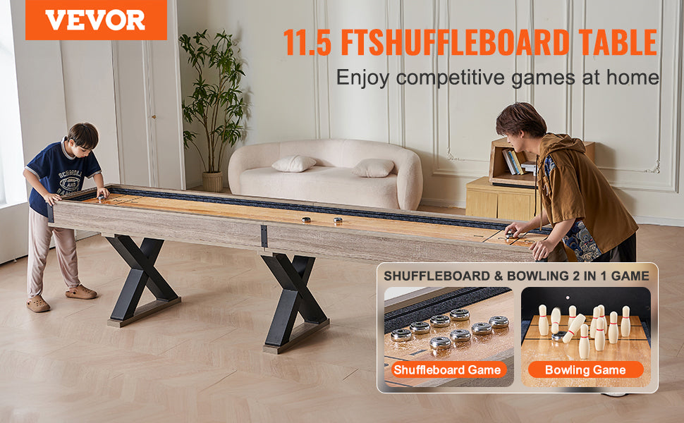 VEVOR Shuffleboard Table Shuffleboard for Family Game Rooms 2 in 1 Shuffleboard and Bowling Combo Game Set with Playfield Legs