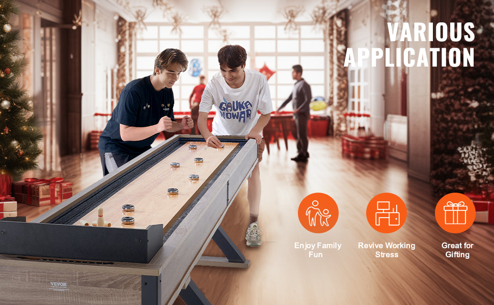 VEVOR Shuffleboard Table Shuffleboard for Family Game Rooms 2 in 1 Shuffleboard and Bowling Combo Game Set with Playfield Legs